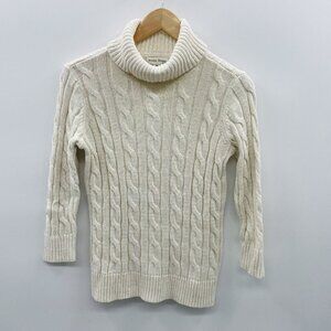 Studio Works Petite Womens PM Medium Cable Knit Turtleneck Sweater in Cream/Gold